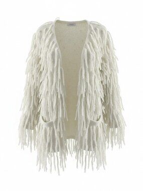 NWOT Sage The Label Off White Fringed Cardigan Sweater OS